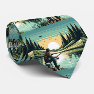 Cravate Pêche Pêcheur Sur La Rive Du Lac