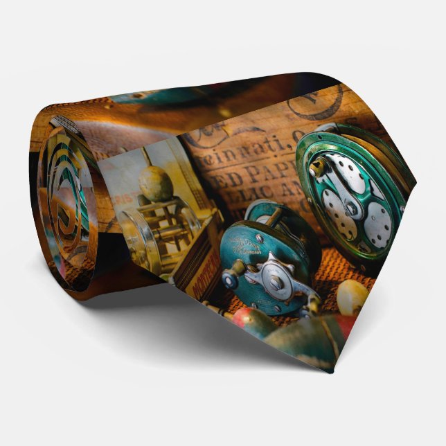 Cravate Pêche Reels Lures Scene Necktie Pour Papa (Roulé)