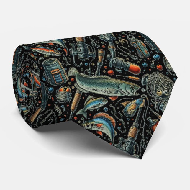 Cravate Pêcheur Motif Pêcheur noir (Roulé)