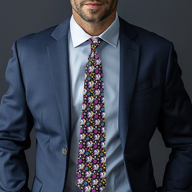 Cravate Pegasus Noir Floral (Créateur téléchargé)