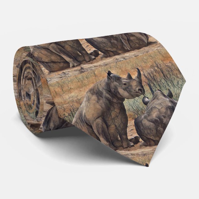 Cravate Peinture à l'huile de rhino, (Roulé)