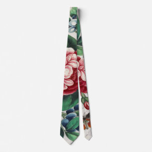Cravate Peinture chinoise avec fleurs et papillon
