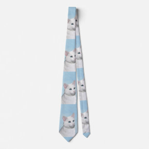 Cravate Peinture de chat blanc - Cute Original Cat Art