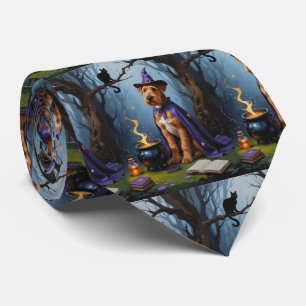 Cravate Peinture fantaisiste d'Halloween de chien Airedale
