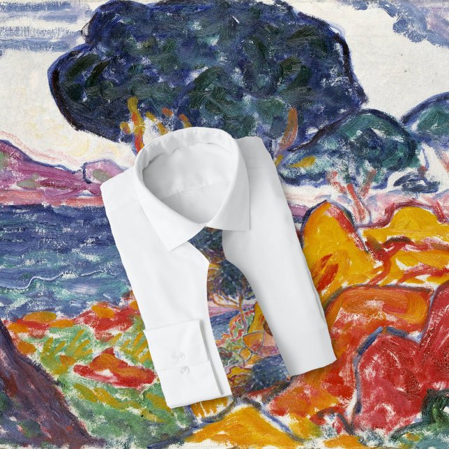 Cravate Peinture paysagère colorée Vintage Mountain (Beautiful repurposed vintage art on a necktie. )