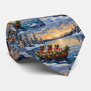 Cravate Pékinois Bateau de Noël Vacances