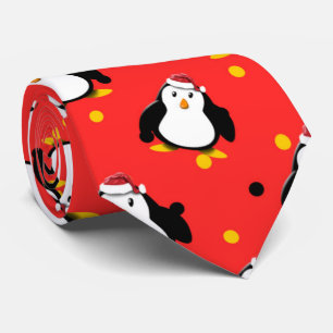 Cravate Penguins de Noël humeur chapeau de Père Noël et le