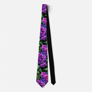 Cravate Peonées d'aquarelle romantique violet magenta rose