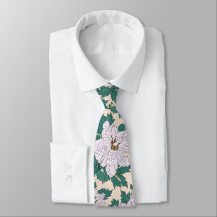 Cravate Peonies blanches et Feuilles verts