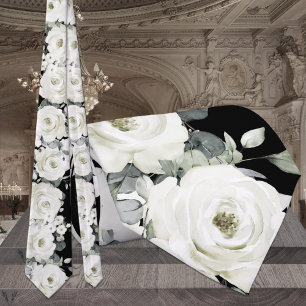 Cravate Peony noir & blanc Mariage de verdure