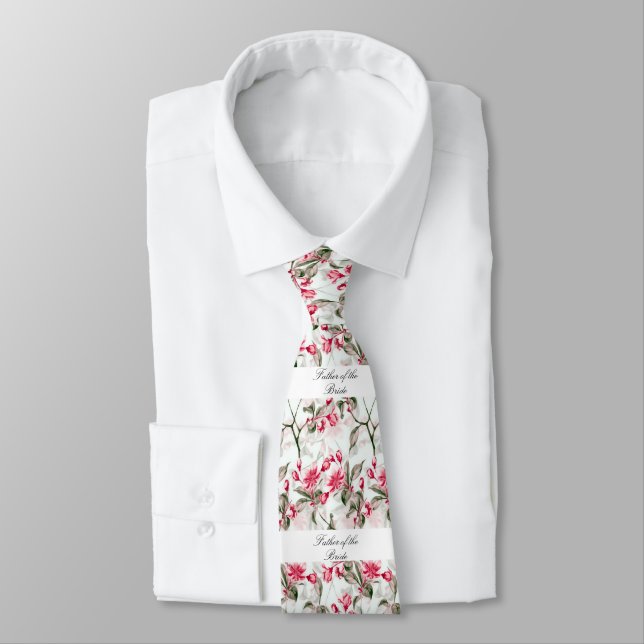 Cravate Père de la mariée Belle aquarelle rose (Attaché)