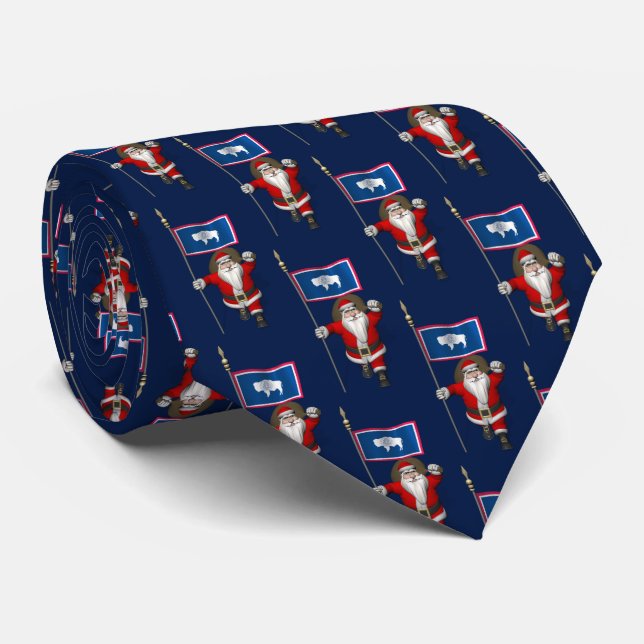 Cravate Père Noël Avec Drapeau Du Wyoming (Roulé)