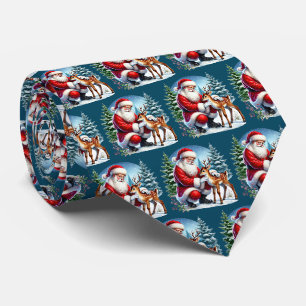 Cravate Père Noël de Noël carrelé festif cerf 