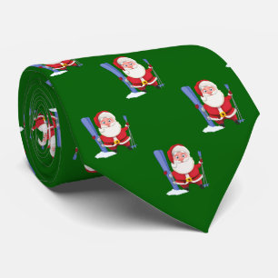 Cravate Père Noël drôle mignon ski Noël vert