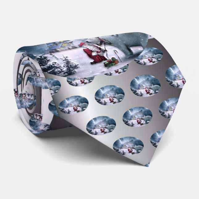 Cravate Père Noël et ours polaire (Roulé)