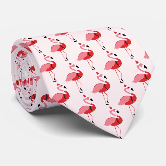 Cravate père Noël Flamant rose rose Novelty Noël (Roulé)
