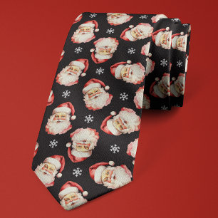 Cravate Père Noël noir flocon de neige de Noël Fêtes