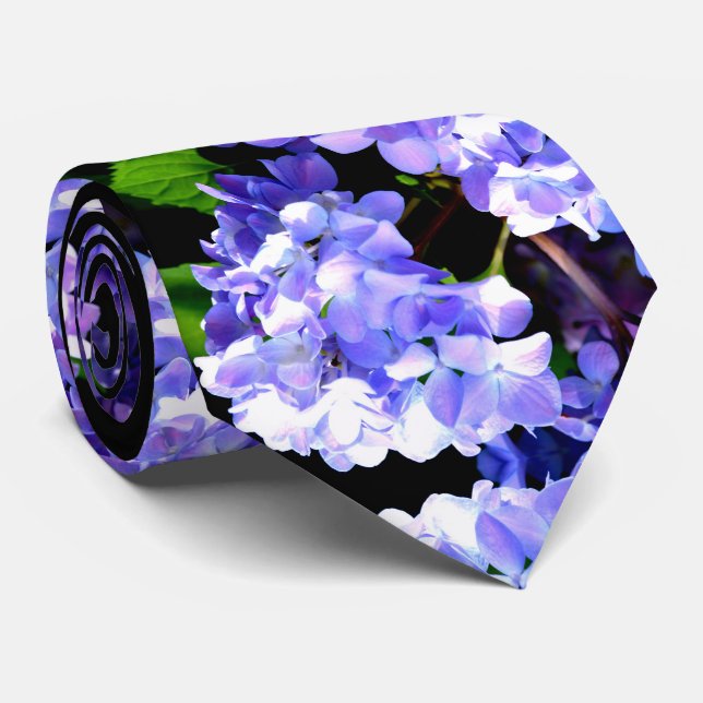 Cravate Périwinkel hydrangeas violet bleu fleur floral (Roulé)