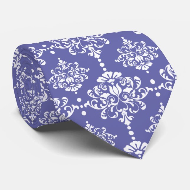 Cravate Périwinkkle Floral Damask Pattern Groomsmen Mariag (Roulé)