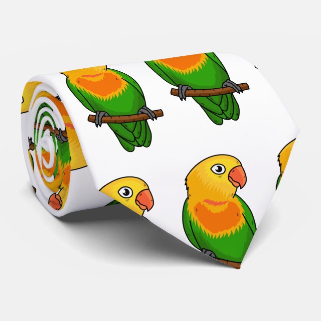 Cravate Perroquet de caricature mignon lovebird (Roulé)