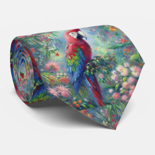 Cravate Perroquet Oiseau Jungle Floral Impressionnisme pei