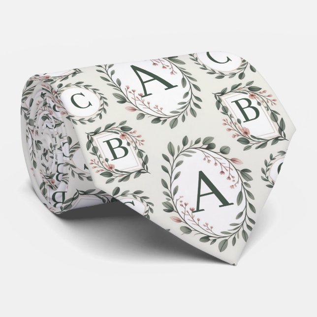 Cravate Personalized Floral Monogram  (Roulé)