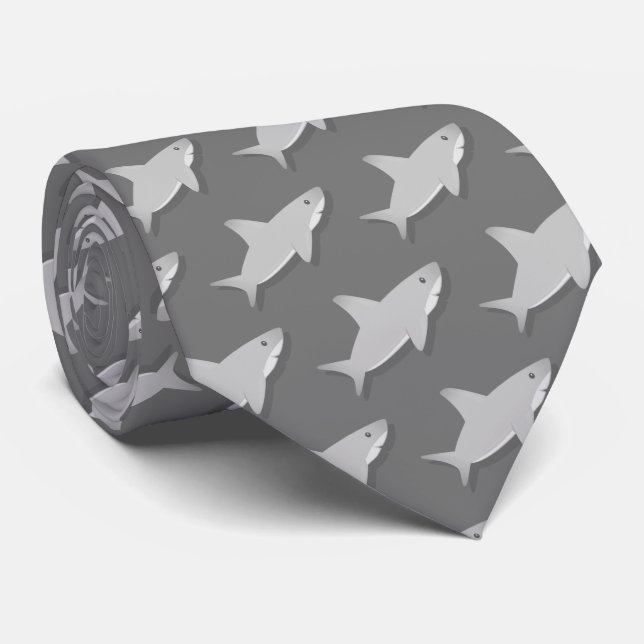 Cravate Petit Motif de dessin de requin gris (Roulé)