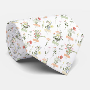 Cravate Petits bouquets de Fleurs sauvages tapés sur papie