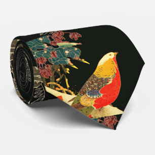 Cravate Phéasé d'or en neige Antique Floral japonais