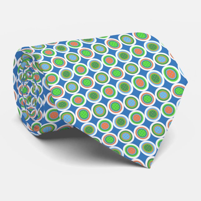 Cravate Pickleball Summer Polka Dot Orange Green Blue Ball (Roulé)