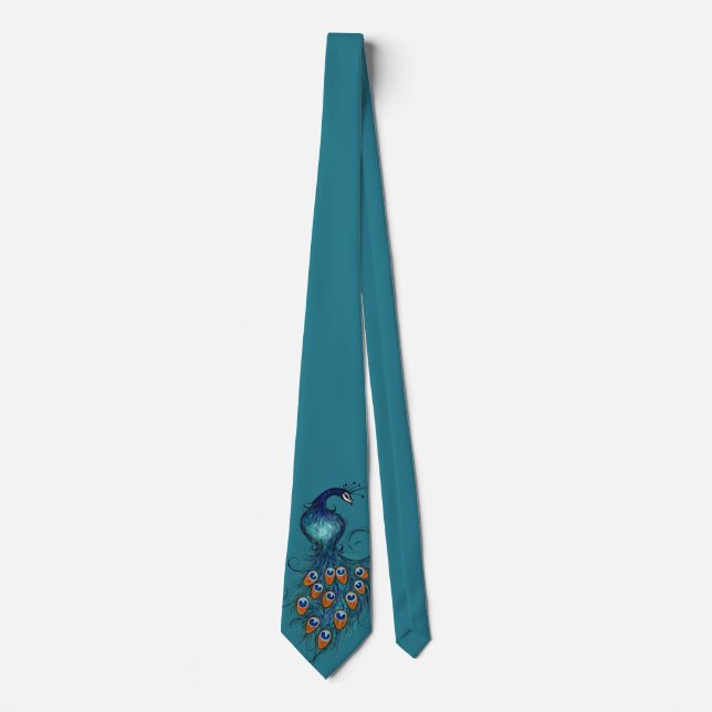 Cravate Pics paons en turquoise et bleu (Devant)