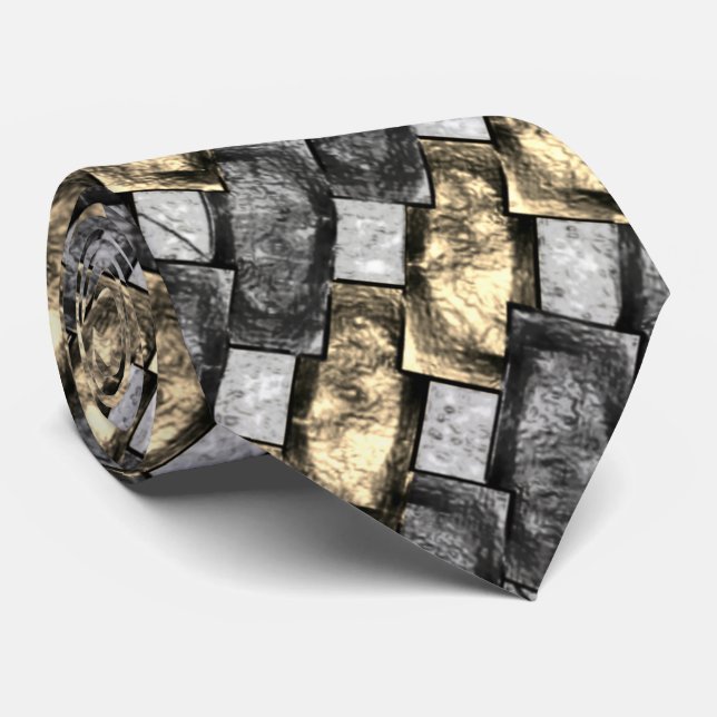 Cravate Pièces rectangulaires dorées grises sculptées et t (Roulé)