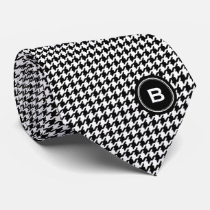 Cravate Pied de fond noir et blanc classique avec monogram