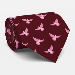 Cravate Pigeon rose mignon sur Motif sans couture rouge