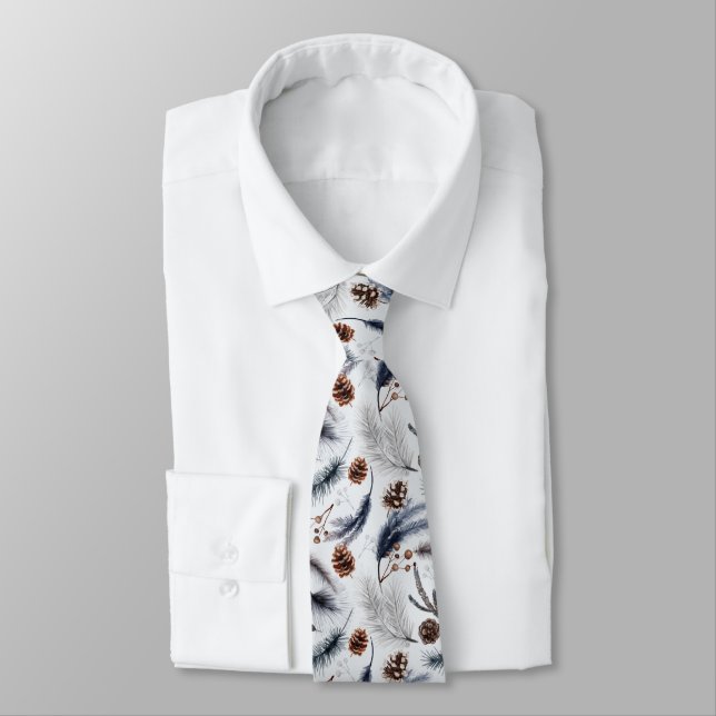 Cravate Pine Cones & Pine Needles Aquarelles Motif (Attaché)