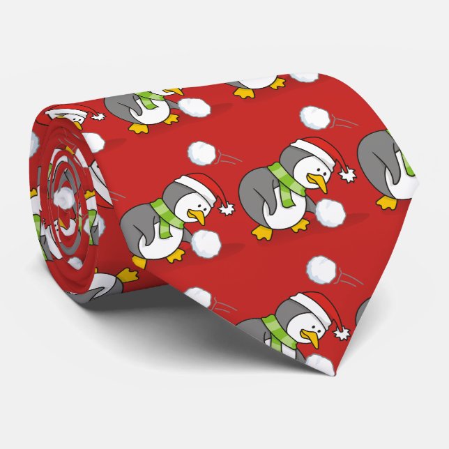 Cravate Pingouin de Noël avec boule de neige (Roulé)