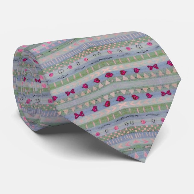 Cravate Pink and Green Pretty Hearts Motif (Roulé)