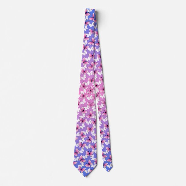 Cravate Pink and White Butterfly Pattern Neck Tie (Devant)