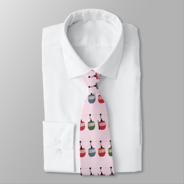 Cravate Pink Christmas Ski Lift Illustration Skier (Attaché)