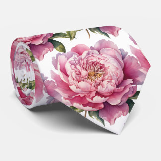 Cravate Pink Peonies Floral Flower Faux Silk Neck Tie