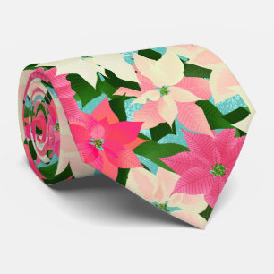 Cravate Pink Poinsettia Noël Turquoise