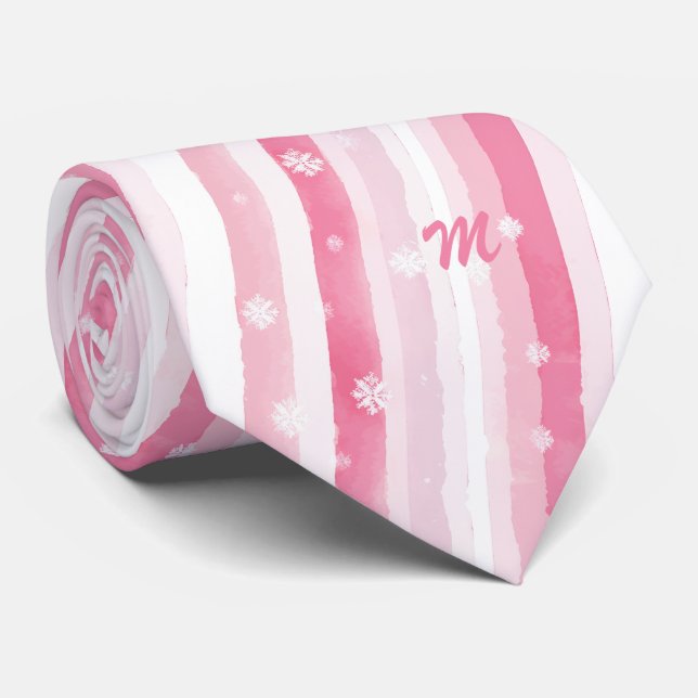 Cravate Pink Stripes Christmas Neck Tie (Roulé)