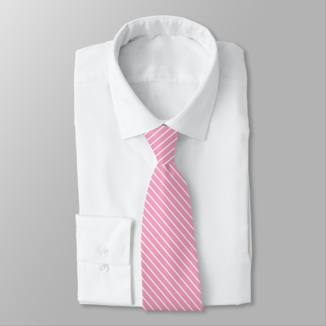Cravate Pinstripes diagonales - rose coquille et blanc (Attaché)
