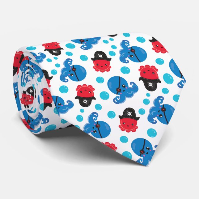 Cravate Pirate Octopus, Motif de pieuvre, Animaux de mer (Roulé)
