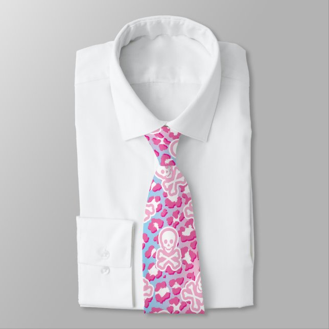 Cravate Piratflagge mit Leopardenmuster in Rosa und Blau (Attaché)