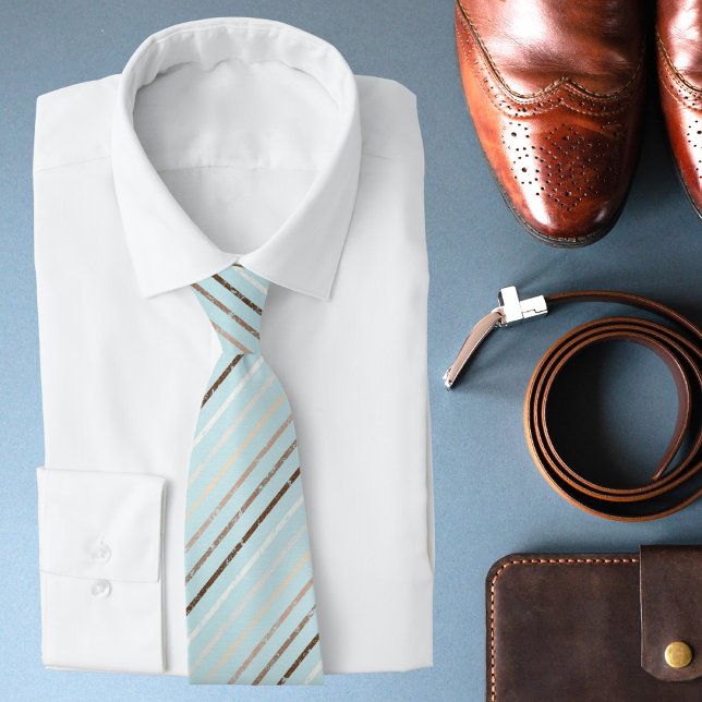 Cravate Pistachio Vert Brown rayures Motif Moderne Chic (Créateur téléchargé)