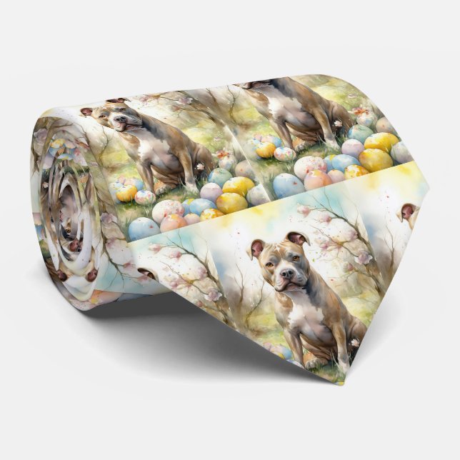 Cravate Pitbull Chien avec des oeufs de Pâques vacances (Roulé)