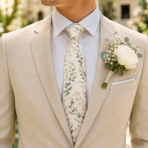 Cravate Pivoine blanche élégante et botanique Ranunculus