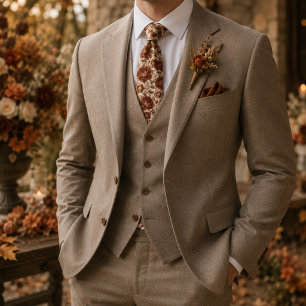 Cravate Pivoine et Rose Florale Mariage Cuivre Brûlé