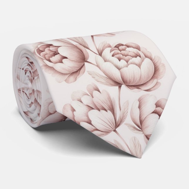 Cravate Pivoine Florale Rose Tendre (Roulé)